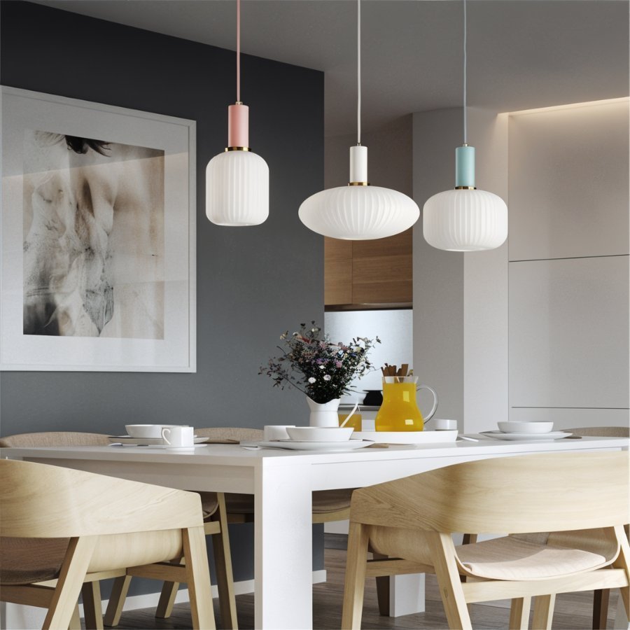Ribbed Glass Pendant Light Brass Finish
