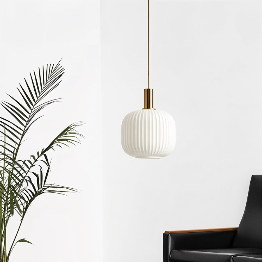 Ribbed Glass Pendant Light Brass Finish