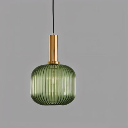 Ribbed Glass Pendant Light Brass Finish