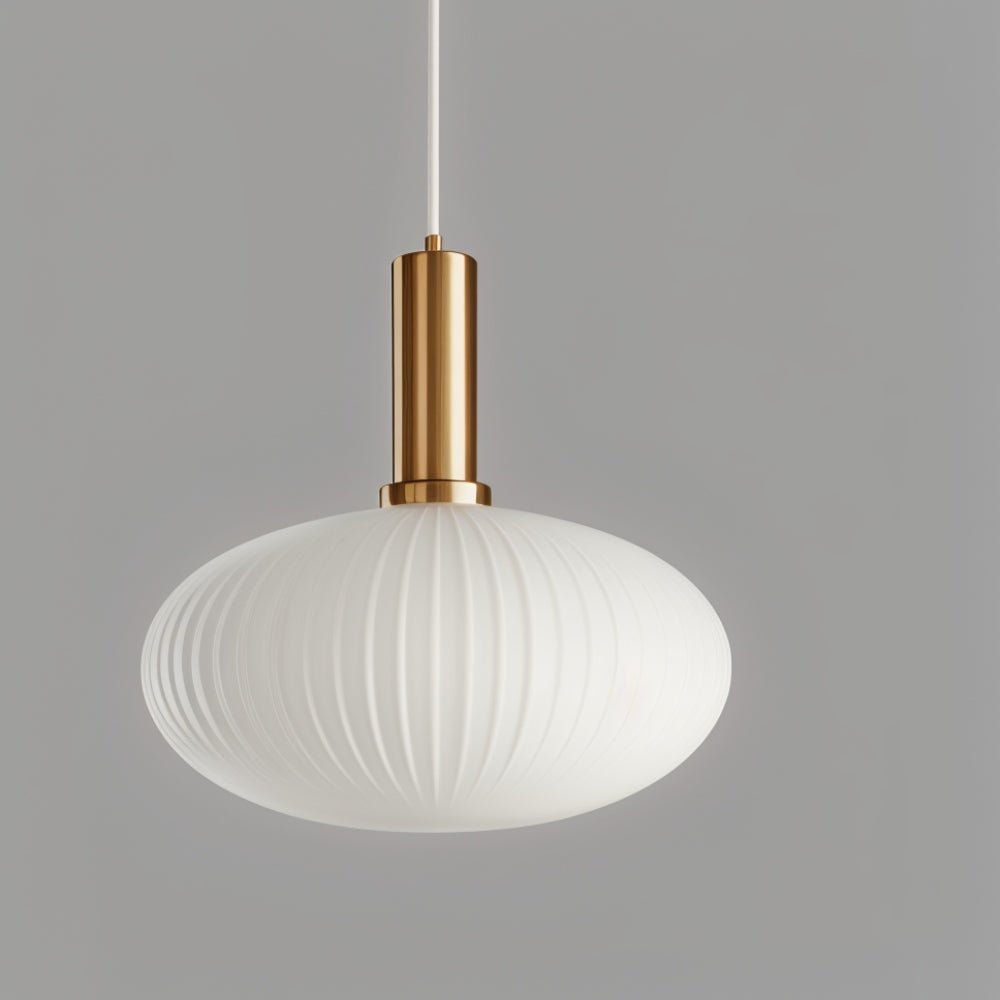 Ribbed Glass Pendant Light Brass Finish