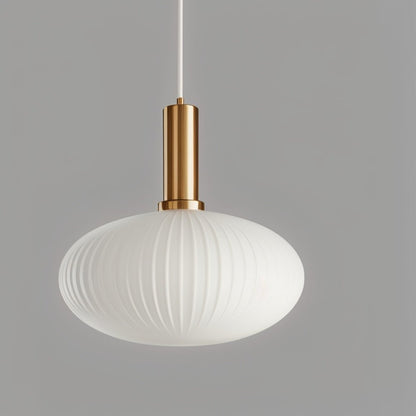 Ribbed Glass Pendant Light Brass Finish
