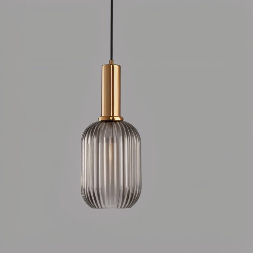 Ribbed Glass Pendant Light Brass Finish