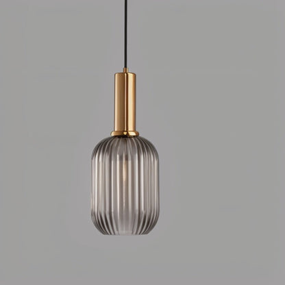 Ribbed Glass Pendant Light Brass Finish