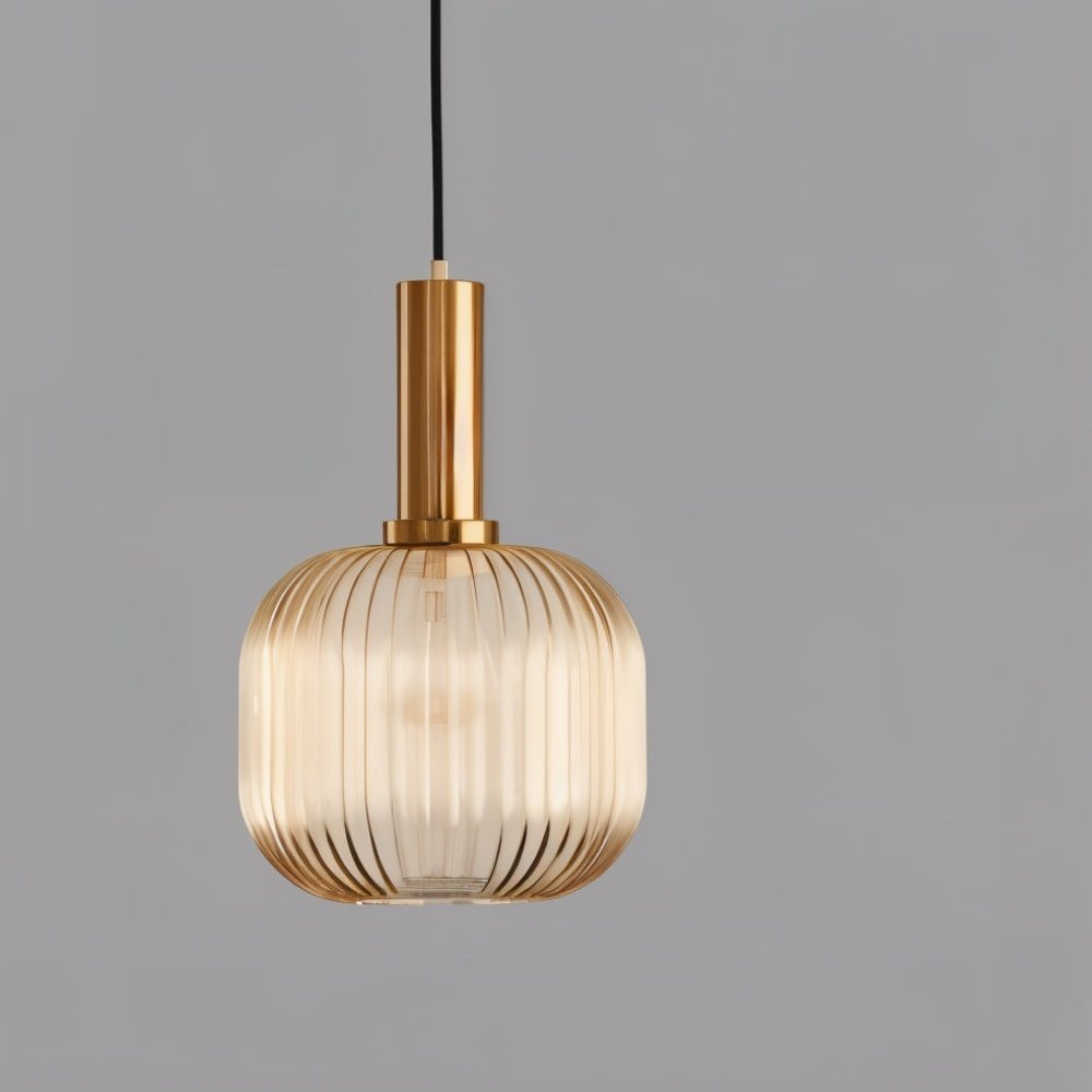 Ribbed Glass Pendant Light Brass Finish