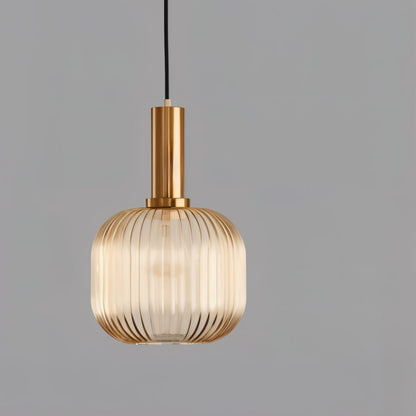 Ribbed Glass Pendant Light Brass Finish
