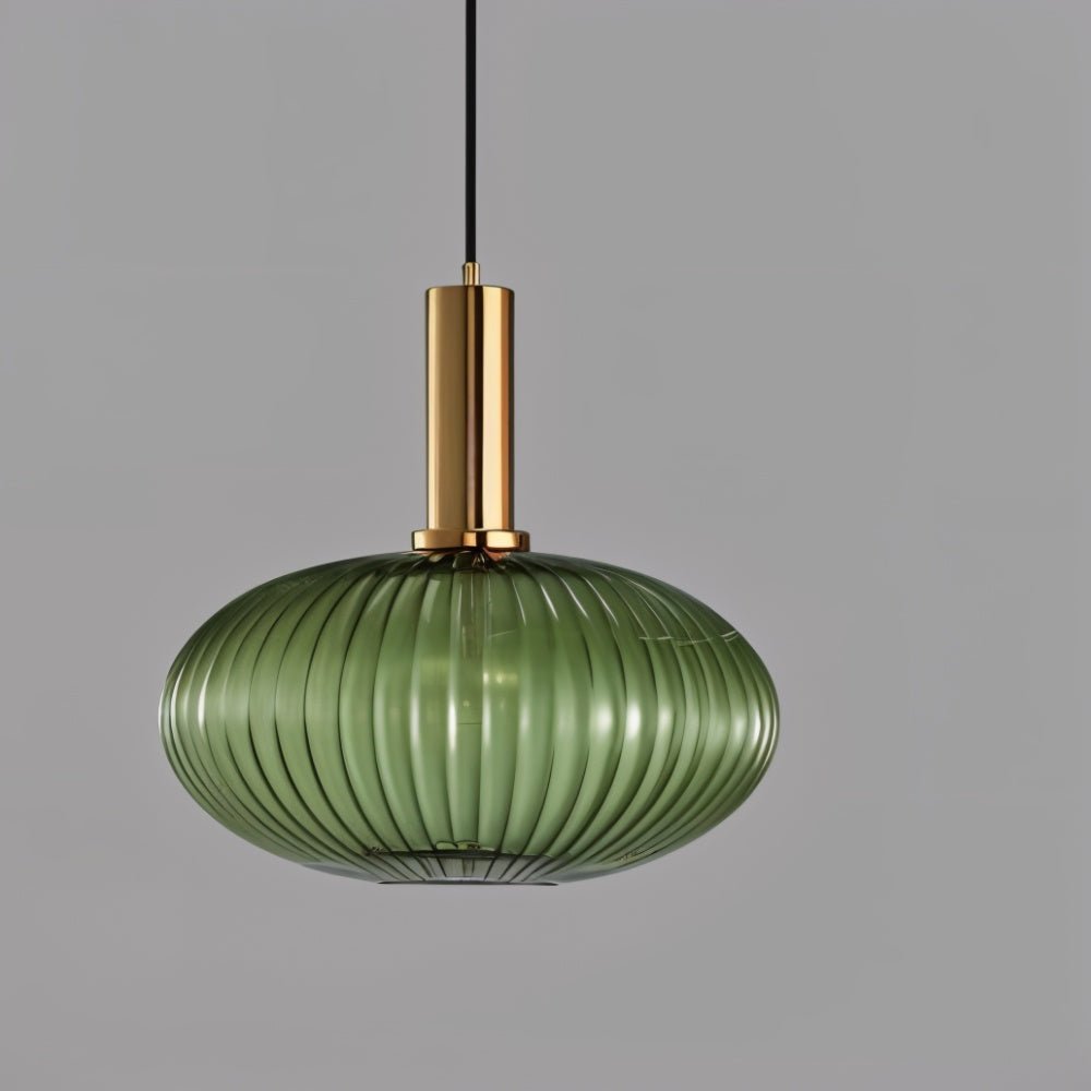 Ribbed Glass Pendant Light Brass Finish