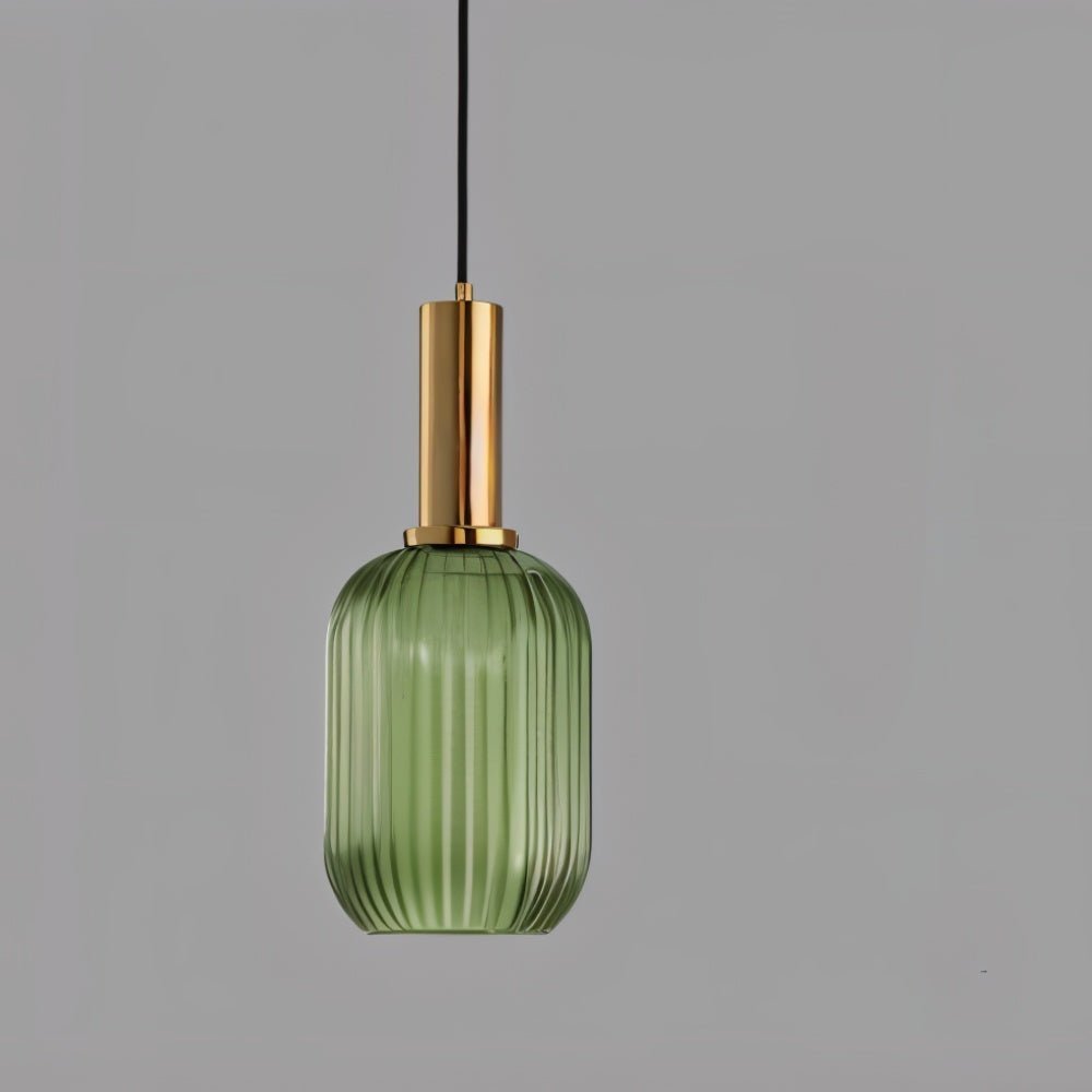 Ribbed Glass Pendant Light Brass Finish