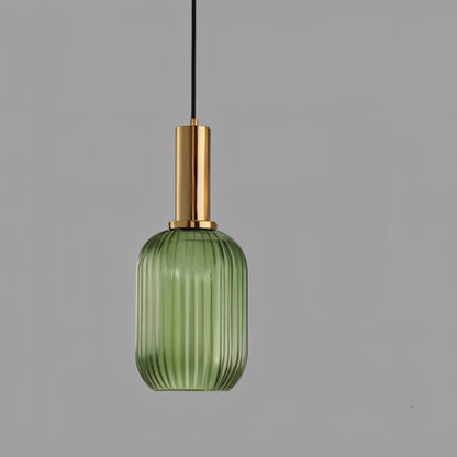 Ribbed Glass Pendant Light Brass Finish