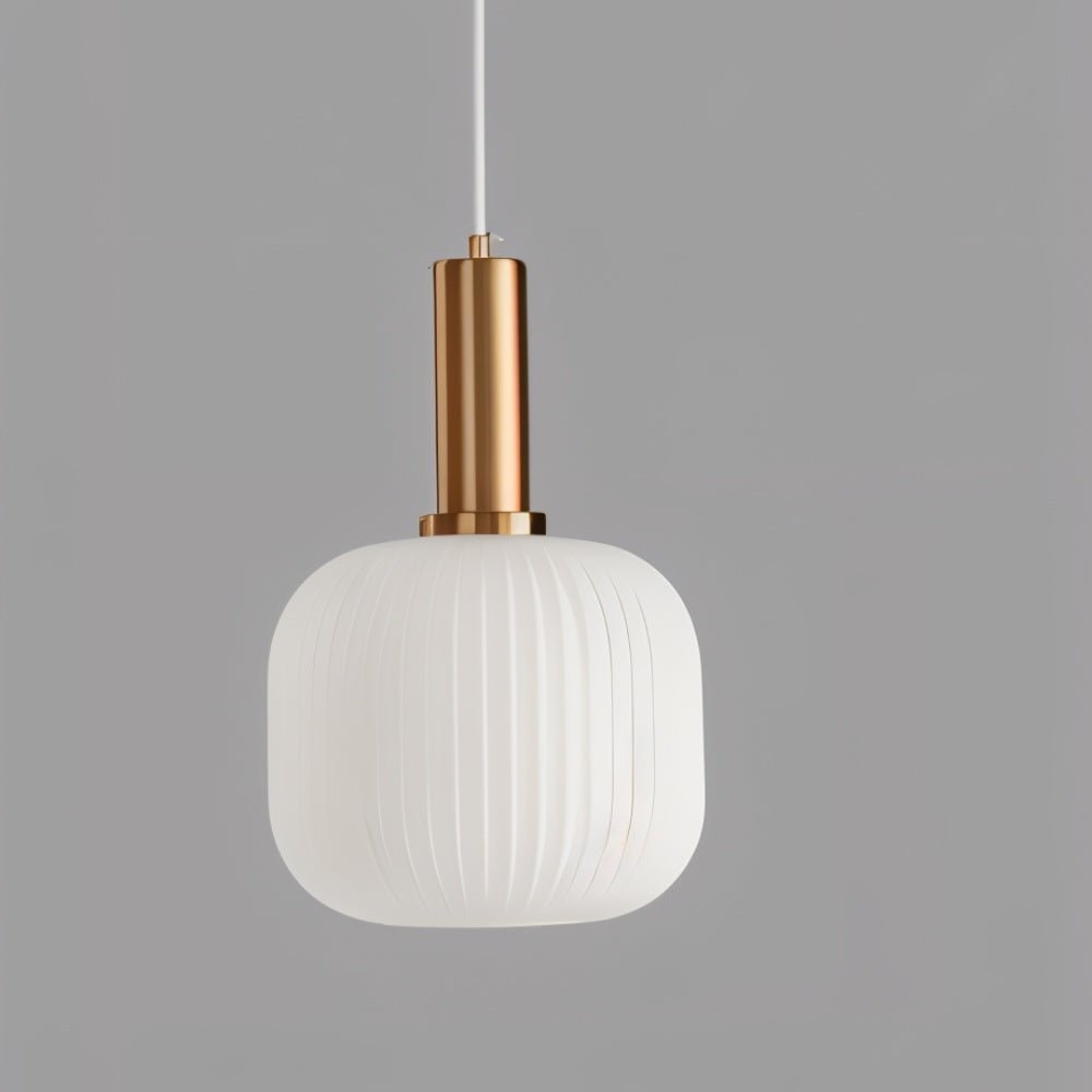 Ribbed Glass Pendant Light Brass Finish