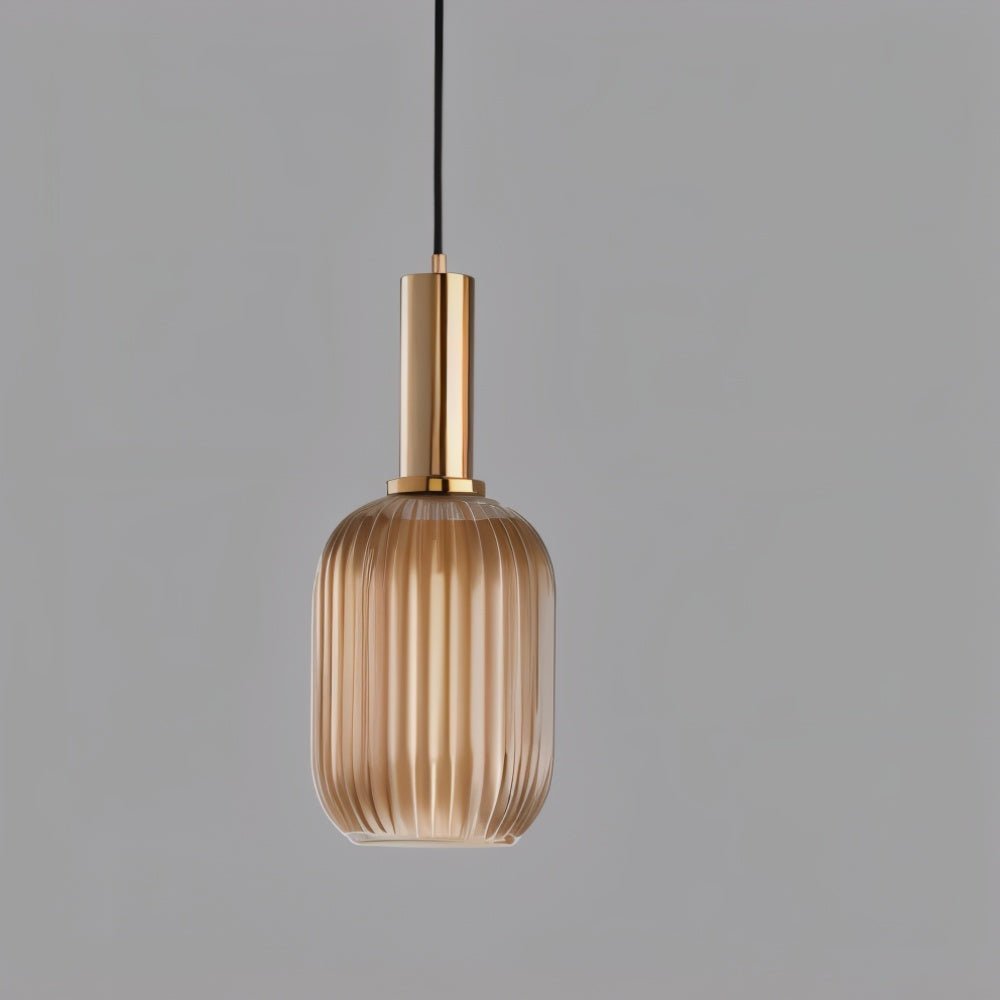 Ribbed Glass Pendant Light Brass Finish