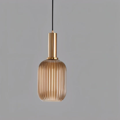 Ribbed Glass Pendant Light Brass Finish