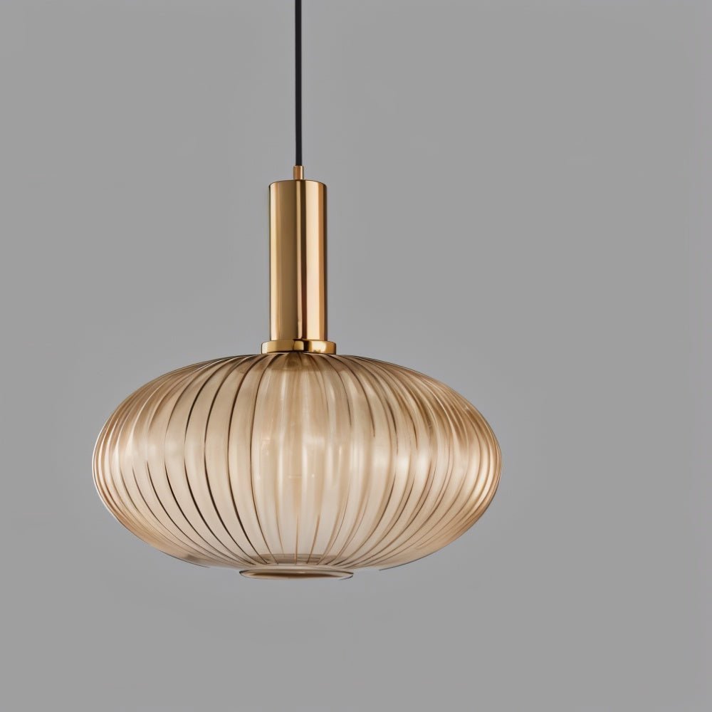 Ribbed Glass Pendant Light Brass Finish